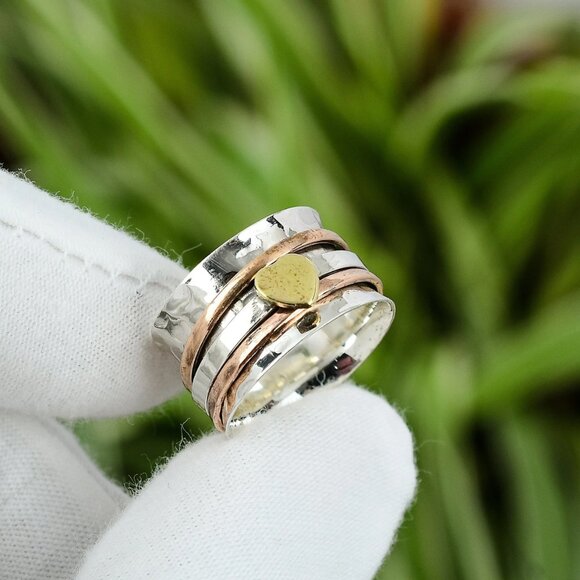 *Spinner Ring 925 Sterling Silver Ring Ring Size q 18K Gold Plated Rose Gold - Picture 1 of 4